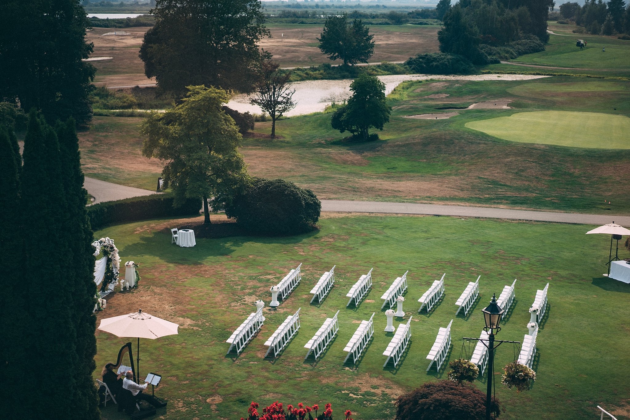 pitt meadows outdoor wedding ceremony set up chairs